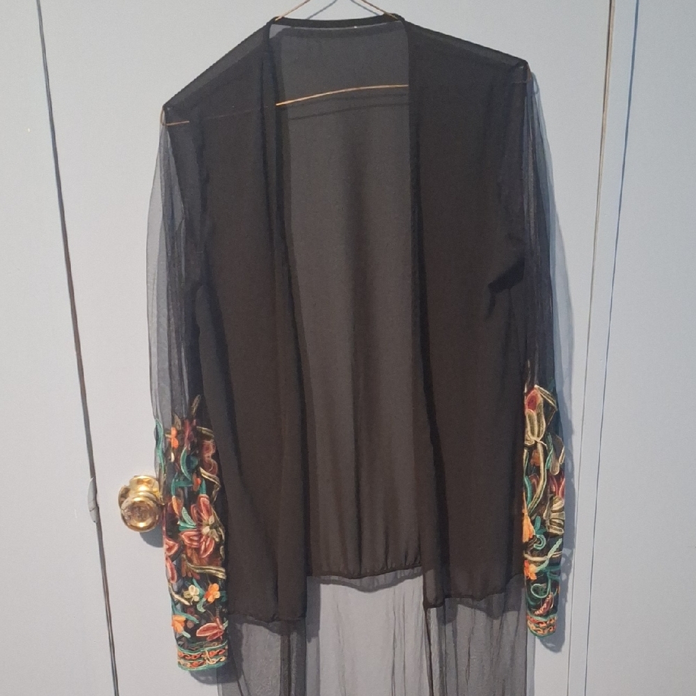 Embroidered Black Sheer Women's Jacket